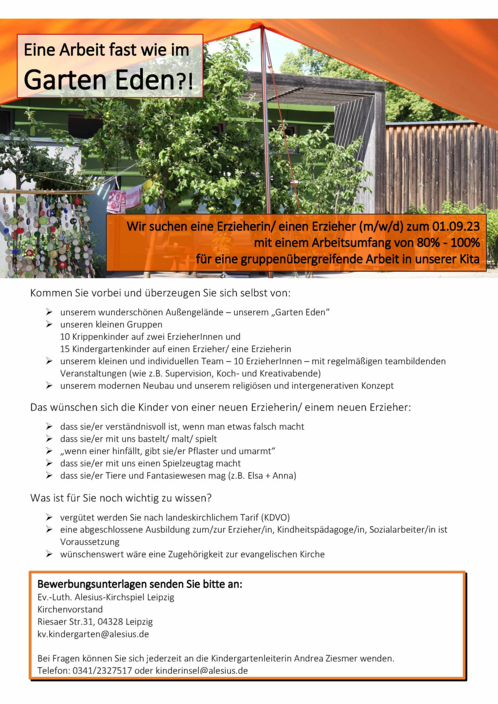 Stelle frei im Kindergarten des Alesius-Kirchspiels | Ev.-Luth